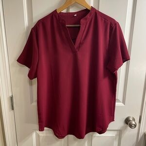 Amazon Women's Red Split Neck Short Sleeve Blouse, Size XXL